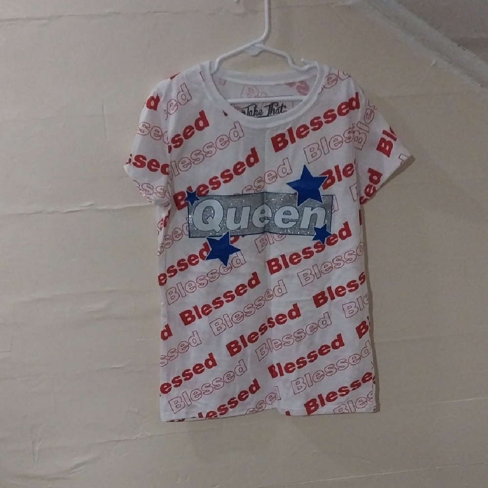 Take Out Kids 'Blessed Queen' Tee - Red, Blue, and White